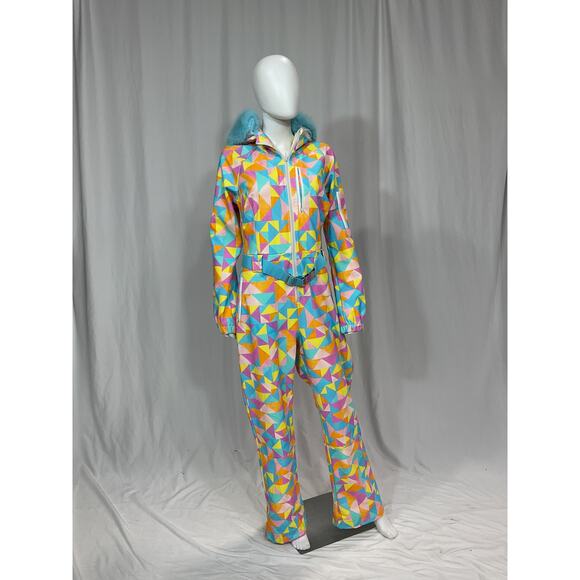 Show Me Your Mumu 'Snow Bunny' Blue Faux Fur Hood Ski Suit Size L - Picture 2 of 5